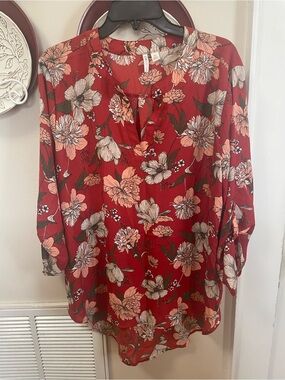 Cato Red Floral Tie-Front Tunic